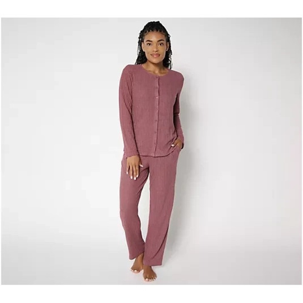 Berkshire Homewear Hacci Rib Button Front Lounge Set Deep Fig, X-Large